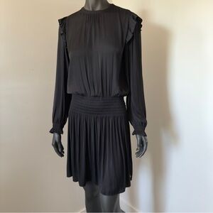 Scotch & Soda Maison Scotch Black Ruffle Long Sleeve Smocked Waist Dress Size S